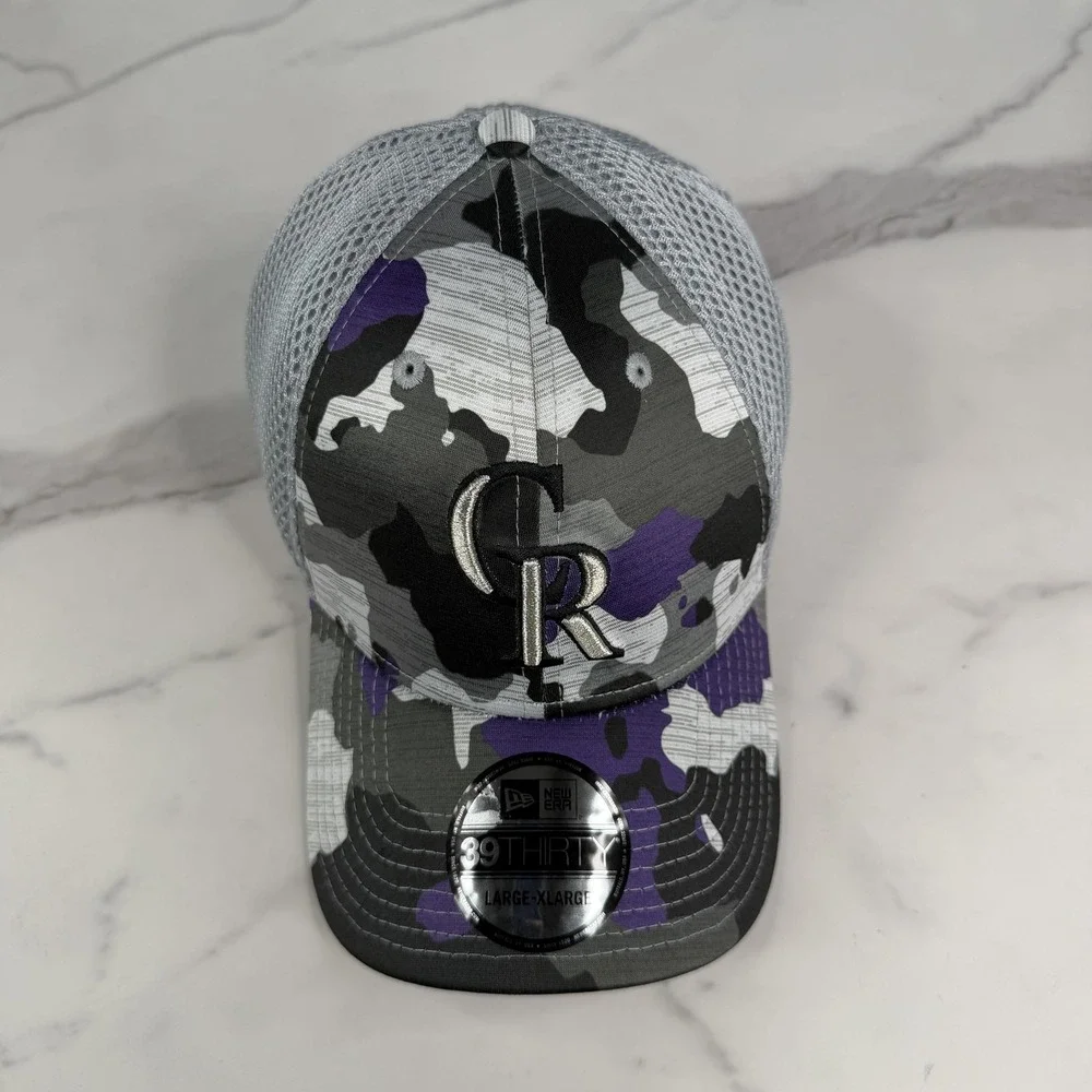 Colorado Rockies Camo Hat Cap Fitted Men Large/XL Gray 39Thirty Baseball New Era